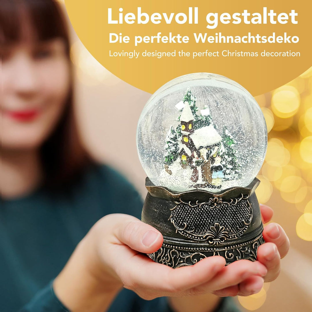 Weihnachts-Schneekugel mit Musik | Nostalgischer Weihnachtsspaziergang | Sockel Nostalgie Kupfer ant