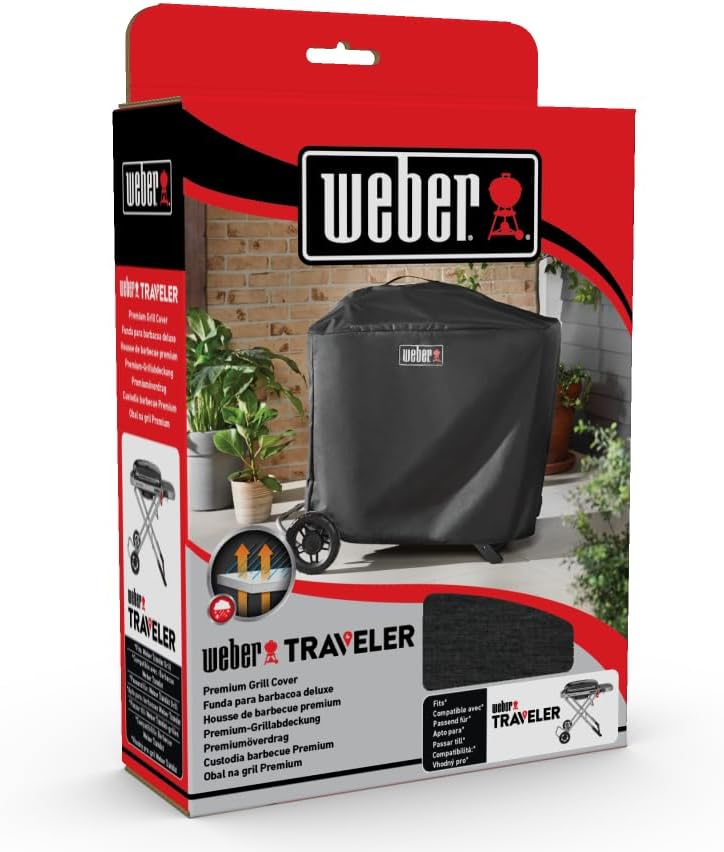 Weber Premium Grill Abedeckhaube für den Traveler Gas Grill, atmungsaktiv UV- &amp; wasserbeständig, Sch
