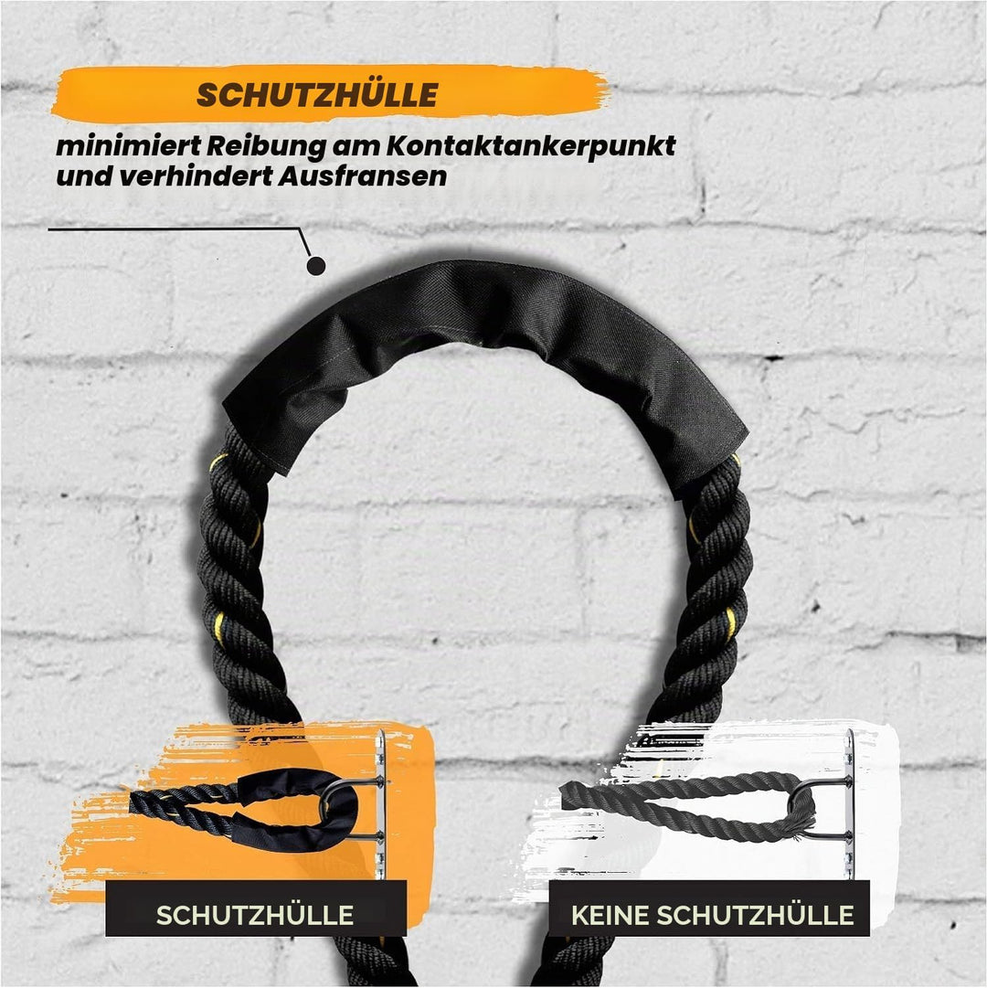 Yes4All Battle Rope 9m/12m/15m Länge - 38mm/50mm Durchmesser, Trainingsseil, Übungsseil mit Schutzhü