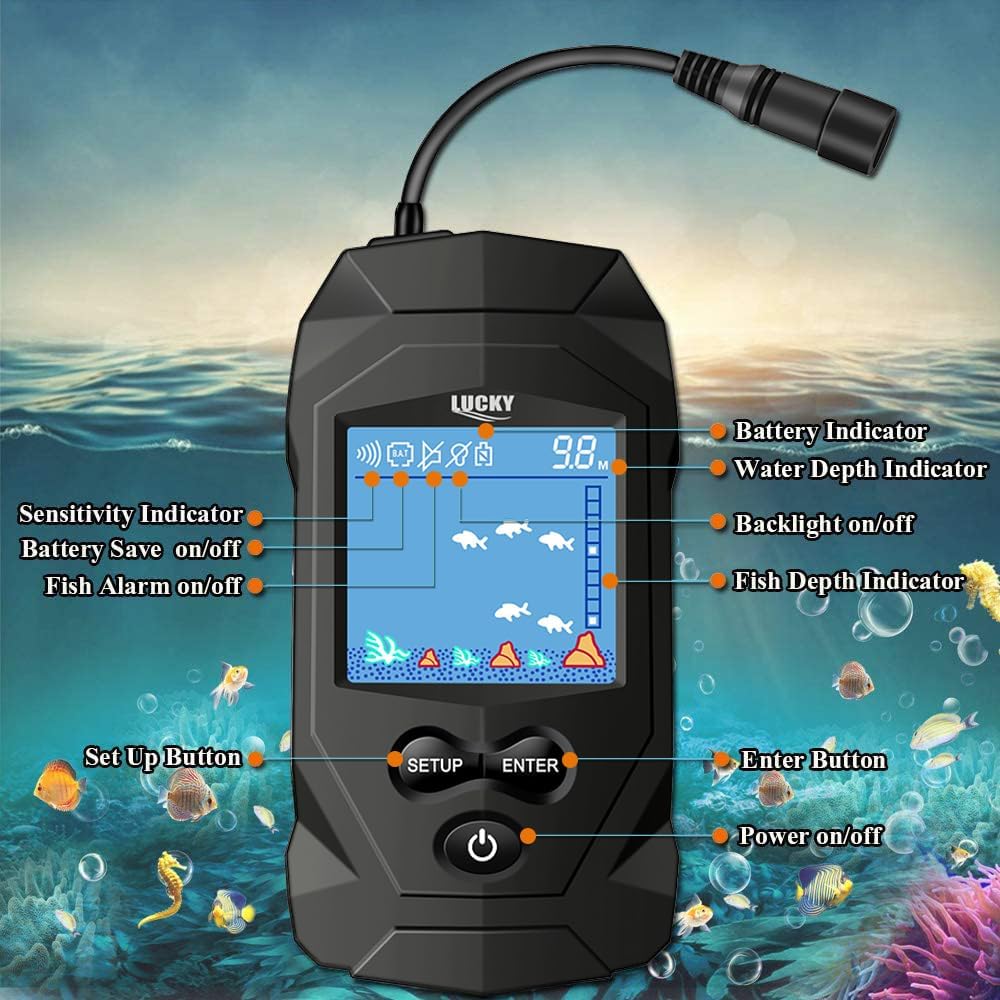 LUCKY Tragbares Marinegerät Fisch Finder Geber Angel Kajak Tiefenmesser Anzeige Sensor Sonar Fischfi