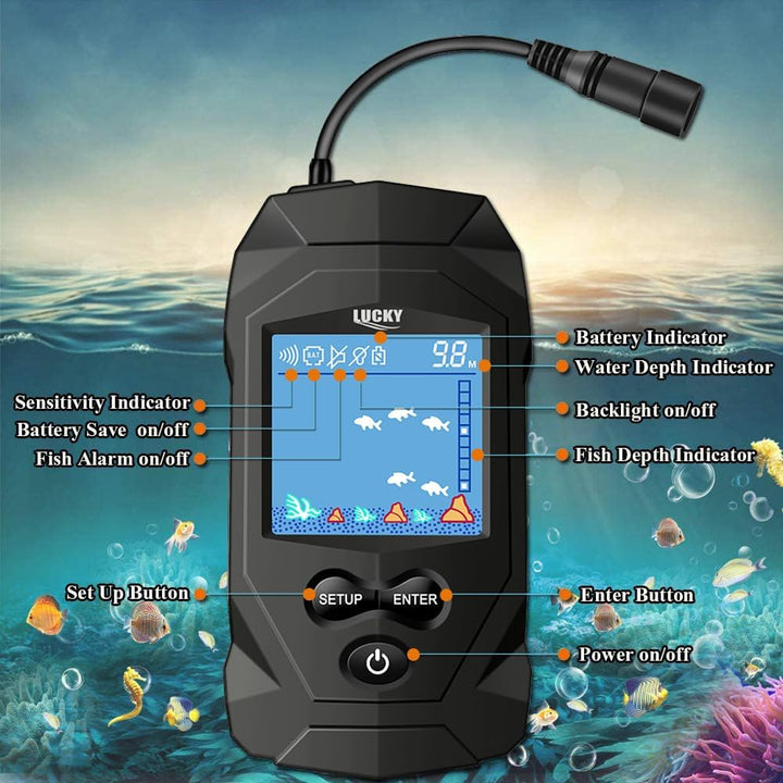 LUCKY Tragbares Marinegerät Fisch Finder Geber Angel Kajak Tiefenmesser Anzeige Sensor Sonar Fischfi