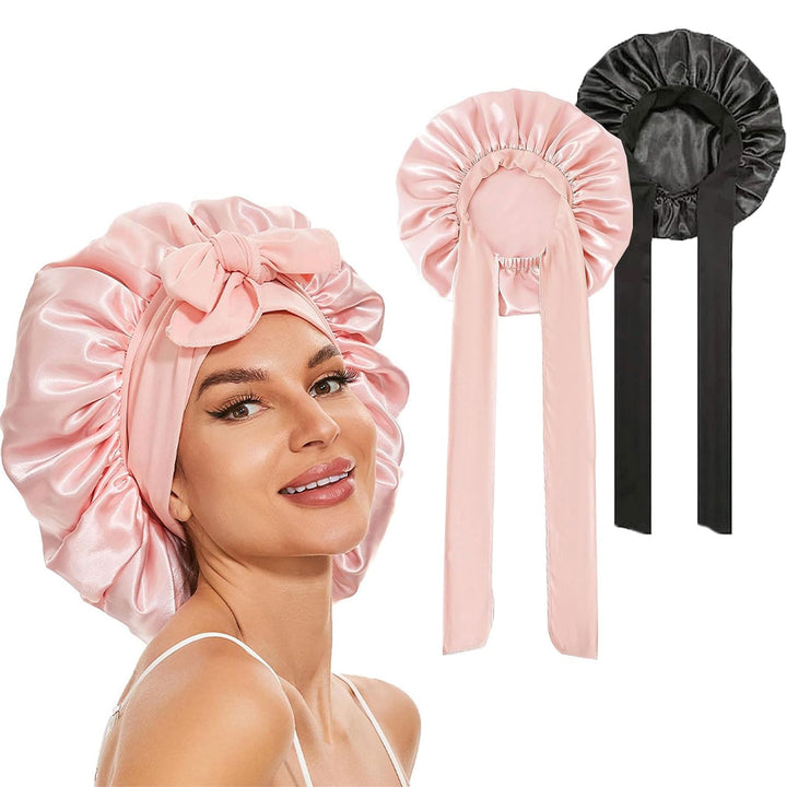 GUGUGO 2 Stück Seidenhaube zum Schlafen, Silk Bonnet, Verstellbare Seidenhaube, Schlafhaube Seide, S