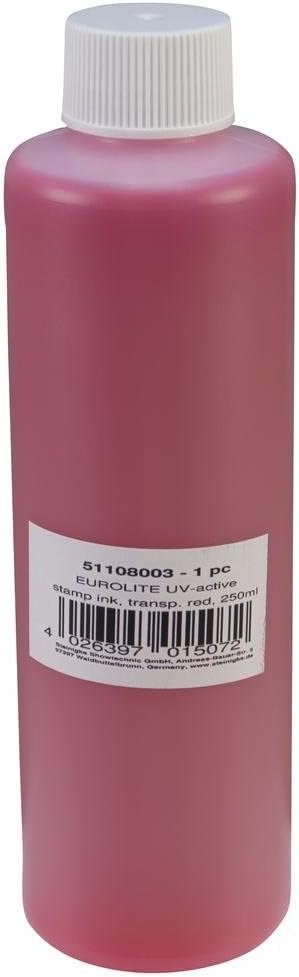 EUROLITE UV-aktive Stempelfarbe, transparent rot, 250ml | UV-aktive Stempelflüssigkeit