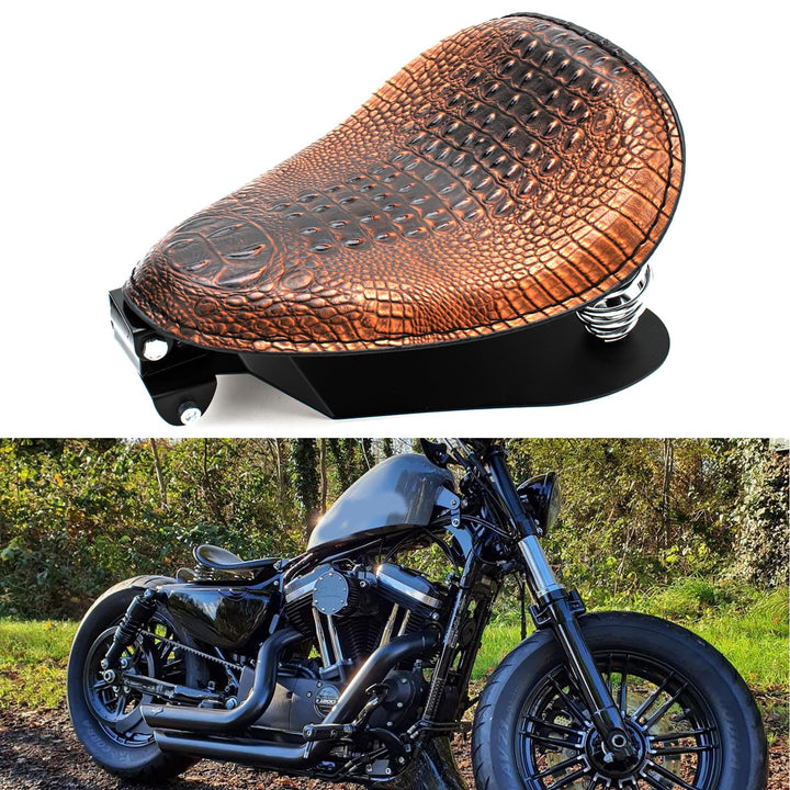 BREDUXSER Motorrad Leder Solo Sitz, Motorrad Sitz Mit Frühling Grundplatte für Bobber Sportster XL12