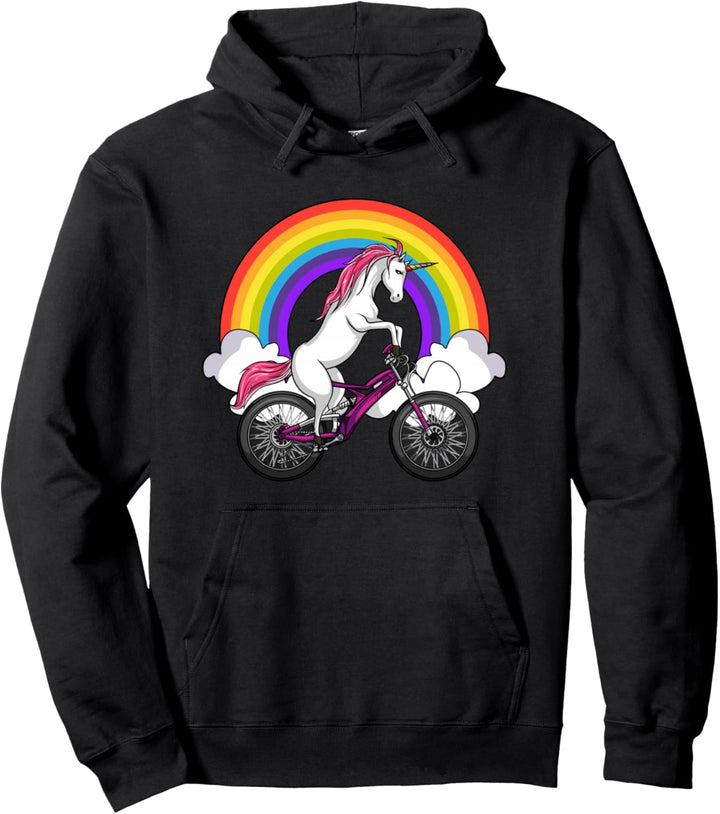 Einhorn Reitet Auf Fahrrad Regenbogen Kinder Jungen Mädchen Pullover Hoodie