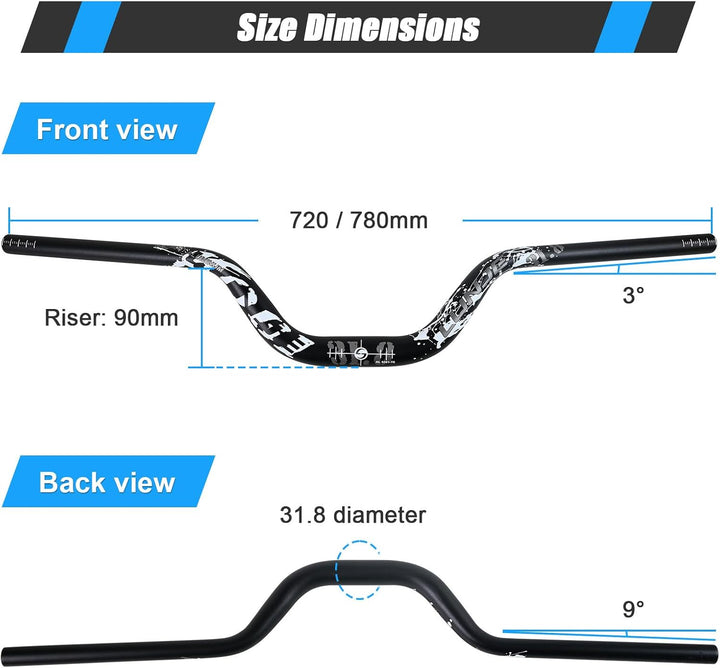 ROADNADO MTB Riser Lenker 31.8mm Aluminiumlegierung Fahrrad Lenker Riser 90mm Extra Langer Mountainb