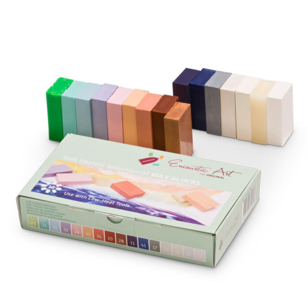 ENCAUSTIC ART Das Original – weiche Pastellauswahl, Set mit 16 Encaustic Wachsblock-Farben, ungiftig
