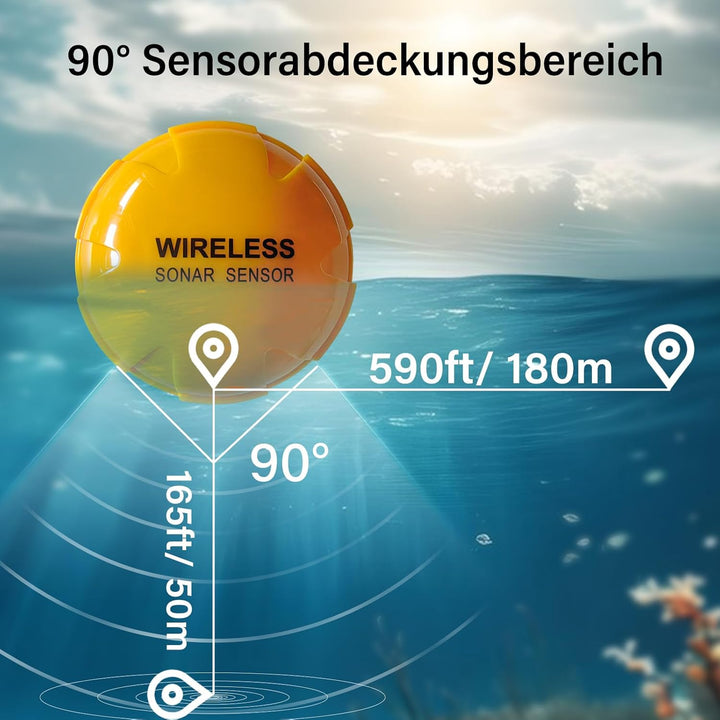 Fischfinder Wireless Fish Finder für Boote, Angeln im Kajak Echolot mit Tiefenmesser, Fischgrösse, W