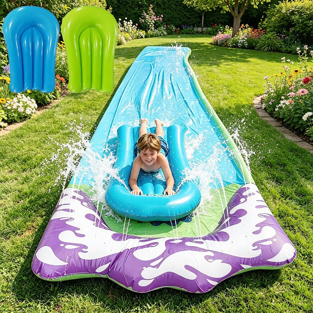 480*70CM Wasserrutsche Garten Für Kinder, Wasserrutsche Outdoor Sommer Rasen Mit 2 Bodyboards, Singl