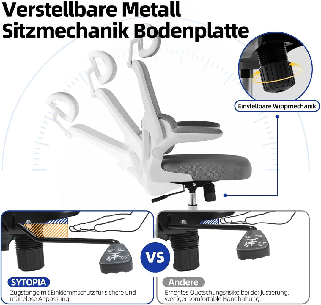 Sytopia Metall Sitzmechanik für Bürostuhl, 227kg Bodenplatte mit 6" x10,2 Löchern, Wippfunktion & Hö