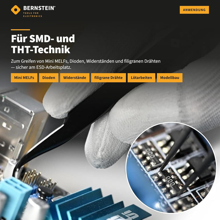 BERNSTEIN ESD Pinzetten Set 6 tlg. | Präzisionspinzette spitz gebogen, entgitterwerkzeug plotter, lö