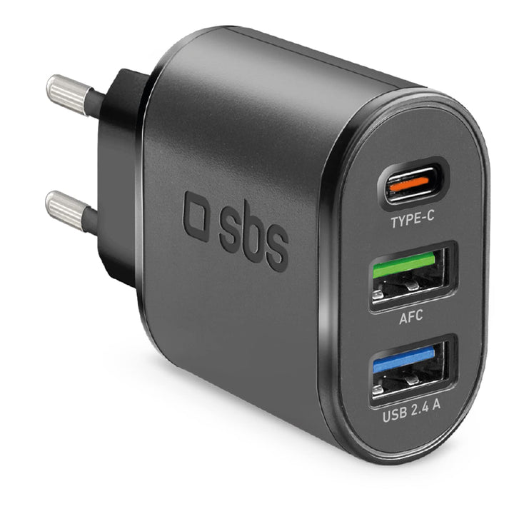 SBS 30W Multi-USB-Ladegerät, Ladegerät mit USB C Power Delivery und 2 USB A, Ladegerät für iPhone, S