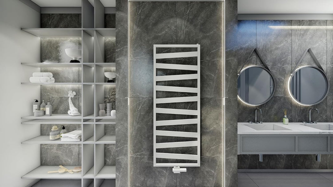 MCHeat Designheizkörper - 600 x 1570 mm - Badheizkörper Weiss - Handtuchwärmer mit Mittelanschluss -