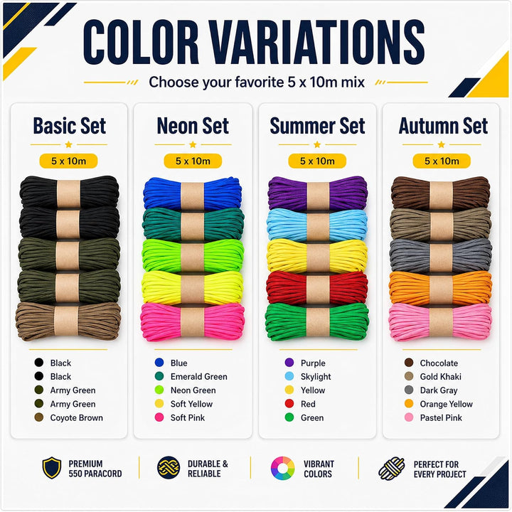 EdcX Paracord 4 mm, 20+ Militärfarben (15 m, 30 m, 50 m, 100 m, 300 m) | Ideal zum Basteln, Camping,