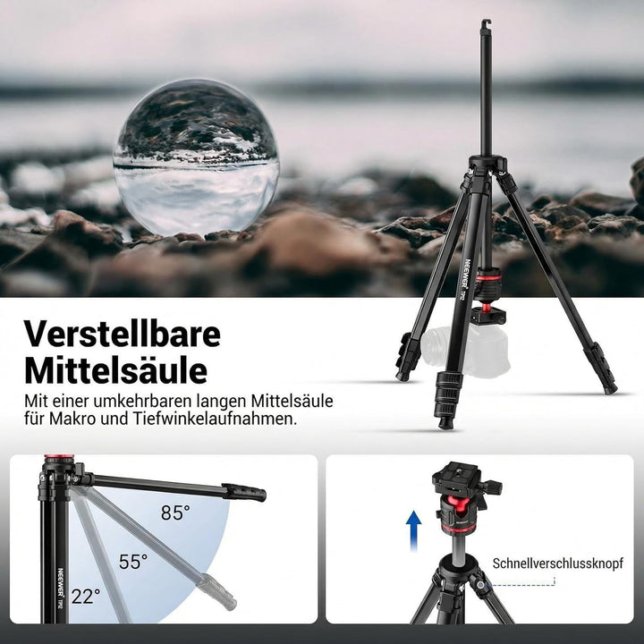 NEEWER Basics 169cm Reisestativ für Kamera, leichtes DSLR Stativ mit Kugelkopf, Arca Typ Schnellwech