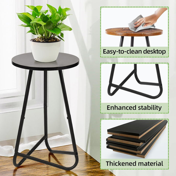 HDANI 50cm Rund Pflanzenständer,Blumenständer 2 set,Pflanzenregal aus Holz und Metall,Modernes Regal
