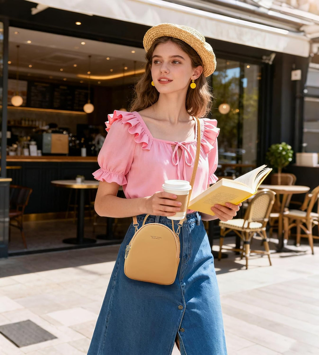 DORRISO Mini Damen Rucksack Elegant Tagesrucksack mit Kopfhörerloch Handtasche für Schule Reisen Läs