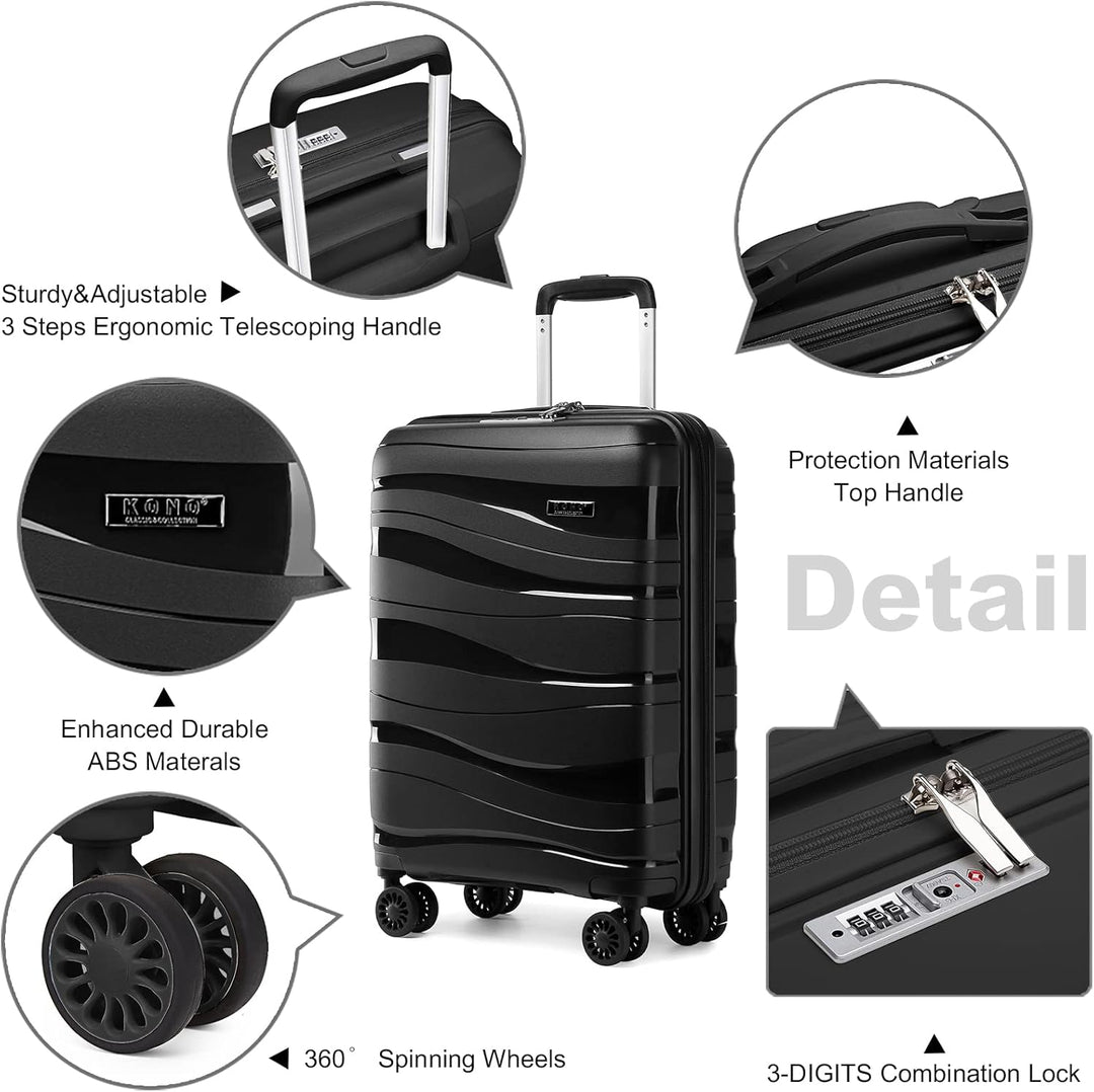 KONO Koffer Trolley 55cm Reisekoffer Set Leicht Hartschalenkoffer mit TSA Schloss Zwillingsrollen Ro