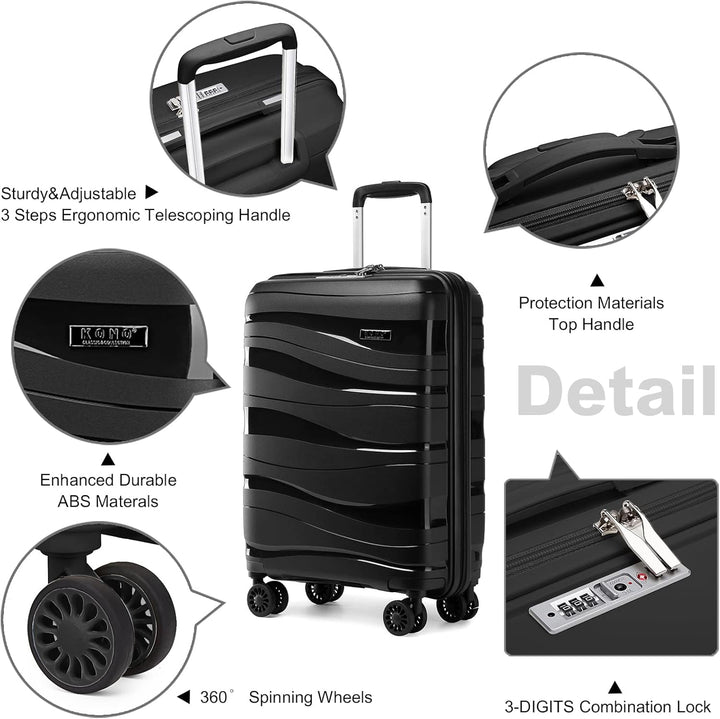 KONO Koffer Trolley 55cm Reisekoffer Set Leicht Hartschalenkoffer mit TSA Schloss Zwillingsrollen Ro