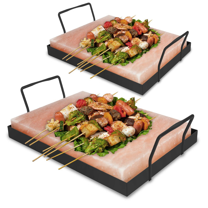 Fiqops 2x Salzstein zum Grillen XXL, 20x30x3cm Salz Grillsteine Mit Eisenplatte, Wiederverwendbar Sa