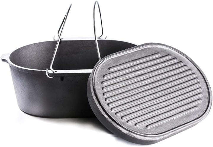 Valhal Outdoor Feuertopf 9L (Dutch Oven) - Gusseisen - Oval, ohne Füsse, Grilldeckel