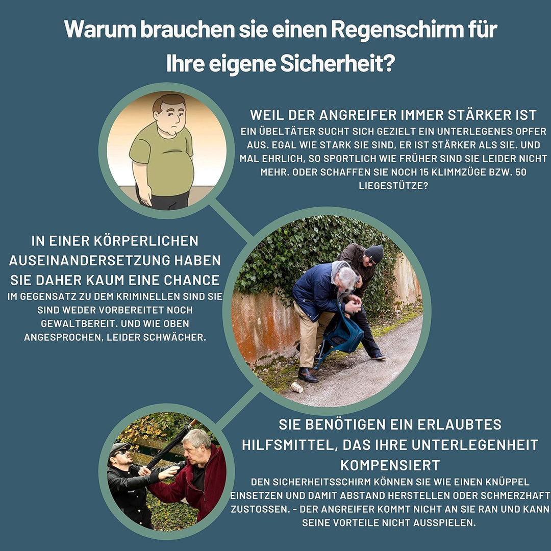 Sicherheitsschirmit Videokurs | Verteidigungs Abwehr Schirm | Selbstverteidigung | 3 Grössen Knauf B