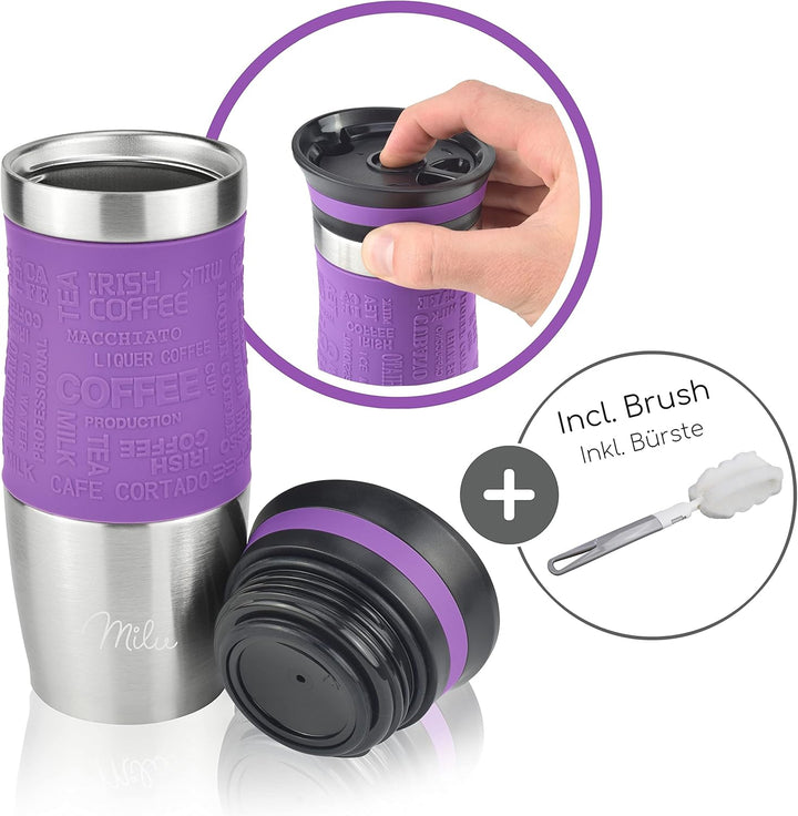 Milu Thermobecher 370ml 450ml Isolierbecher Kaffeebecher to go - 100% Auslaufsicher - Trinkbecher au