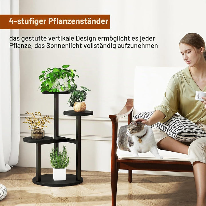 IBUYKE 4 Etagen Holz Pflanzenständer Blumenständer, 52.5cm Hoch Blumenregal Pflanzenregal für Mehrer