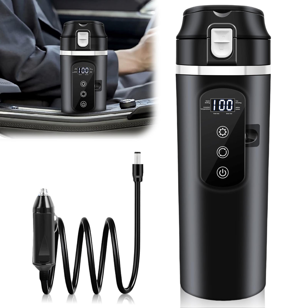 500ml Auto-Heizbecher, 12V/24V Auto Wasserkocher mit LCD-Anzeige, 45-100W Tragbare Heizung Reise Was