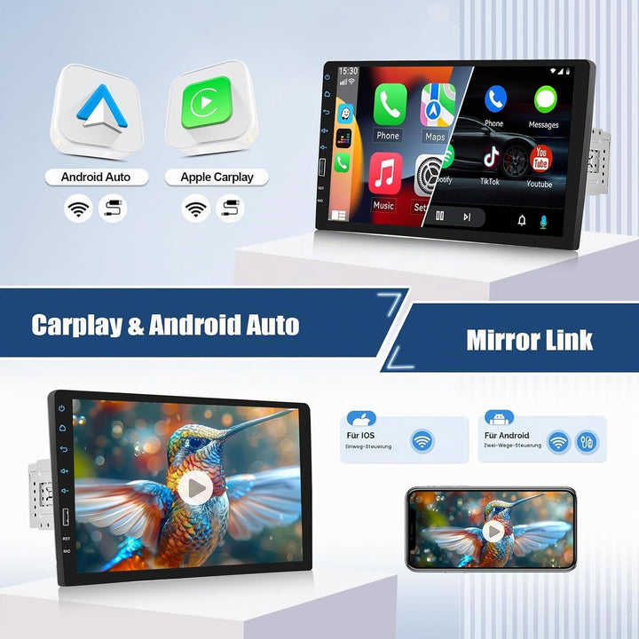 CAMECHO 1 DIN Radio mit Carplay Wireless Android Auto, Autoradio mit 9 Zoll Bildschirm,Bluetooth Fre