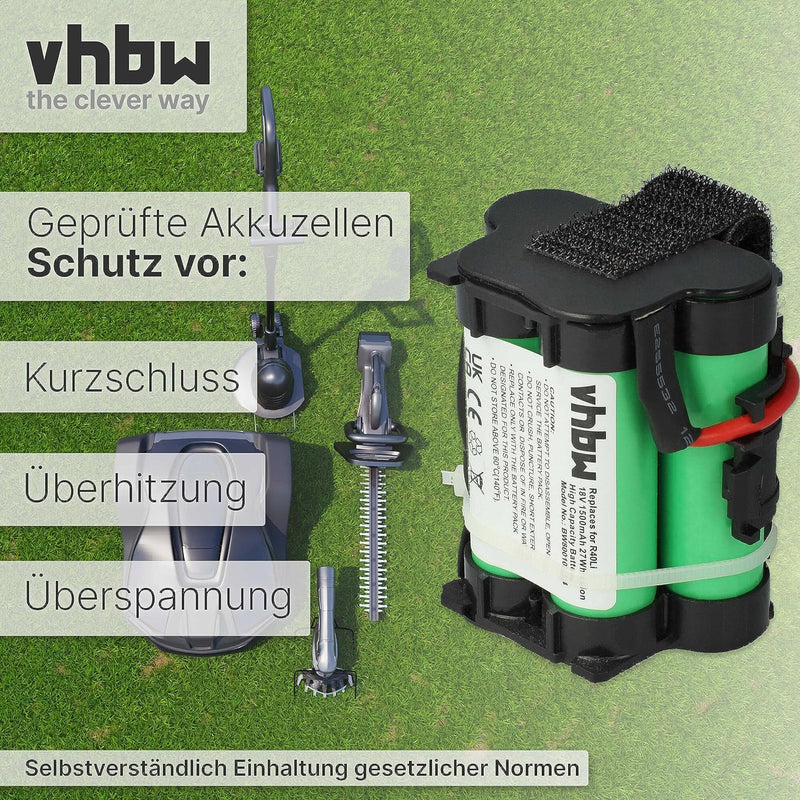 vhbw Akku kompatibel mit Gardena 124562, R38Li, R40Li, R45Li, R50Li, R70Li, R75Li, R80Li Rasenrobote