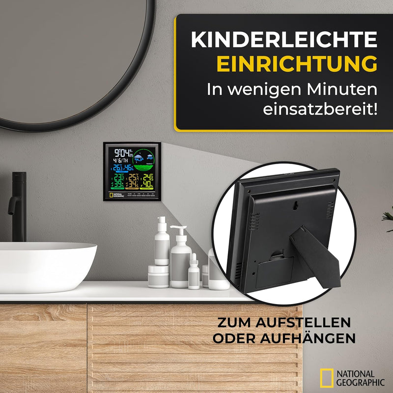 National Geographic Wetterstation Funk mit Aussensensor VA Farb-Wetterstation mit 4 Messbereichen fü