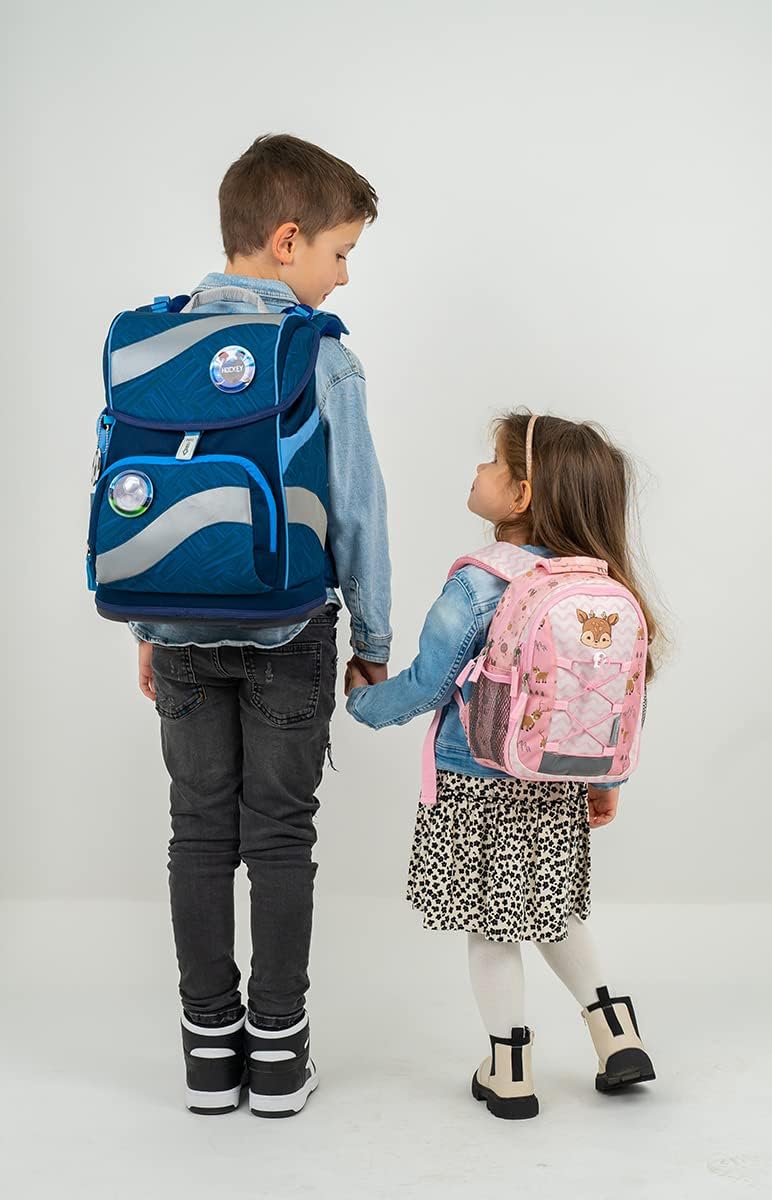 Belmil ergonomischer Schulrucksack Schulranzen Set 5-teilig mit Patch Set, Brustgurt, Hüftgurt, Magn