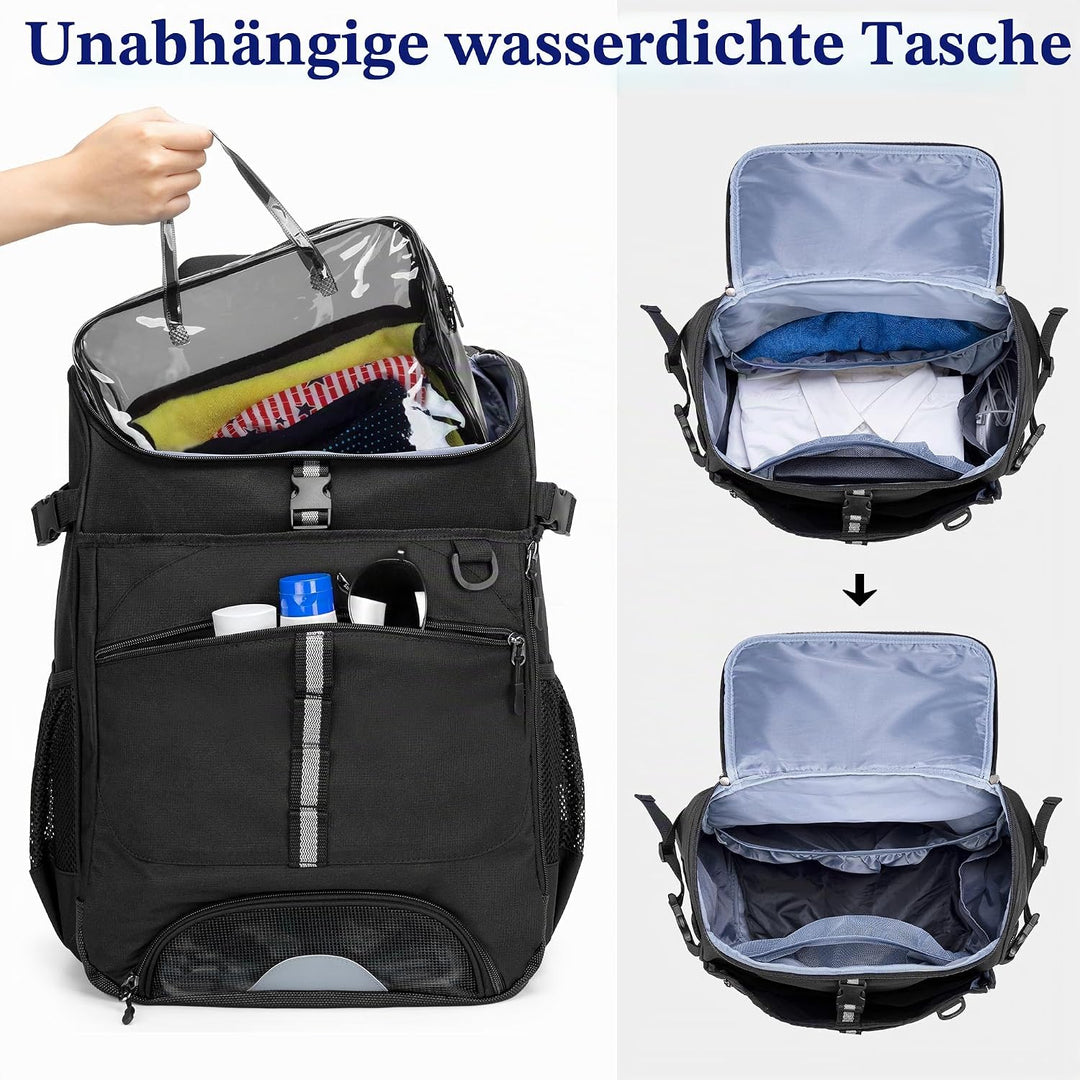 GOBUROS Schwimmrucksack mit transparenter PVC-Tasche separatem Schuhraum