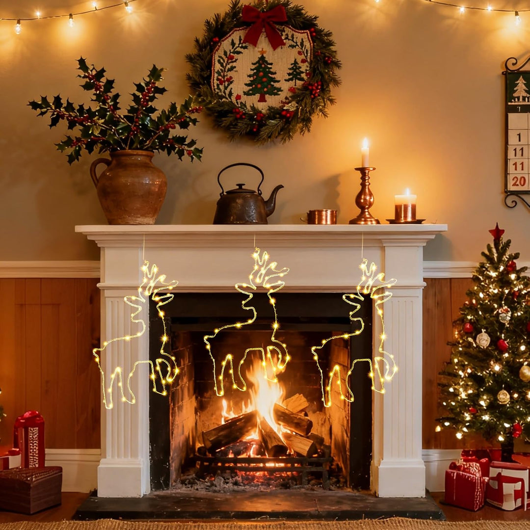 120 LED (2 Stück) Weihnachtsbeleuchtung Fenster, 8 Modi Batteriebetriebene Rentier Fensterbeleuchtun