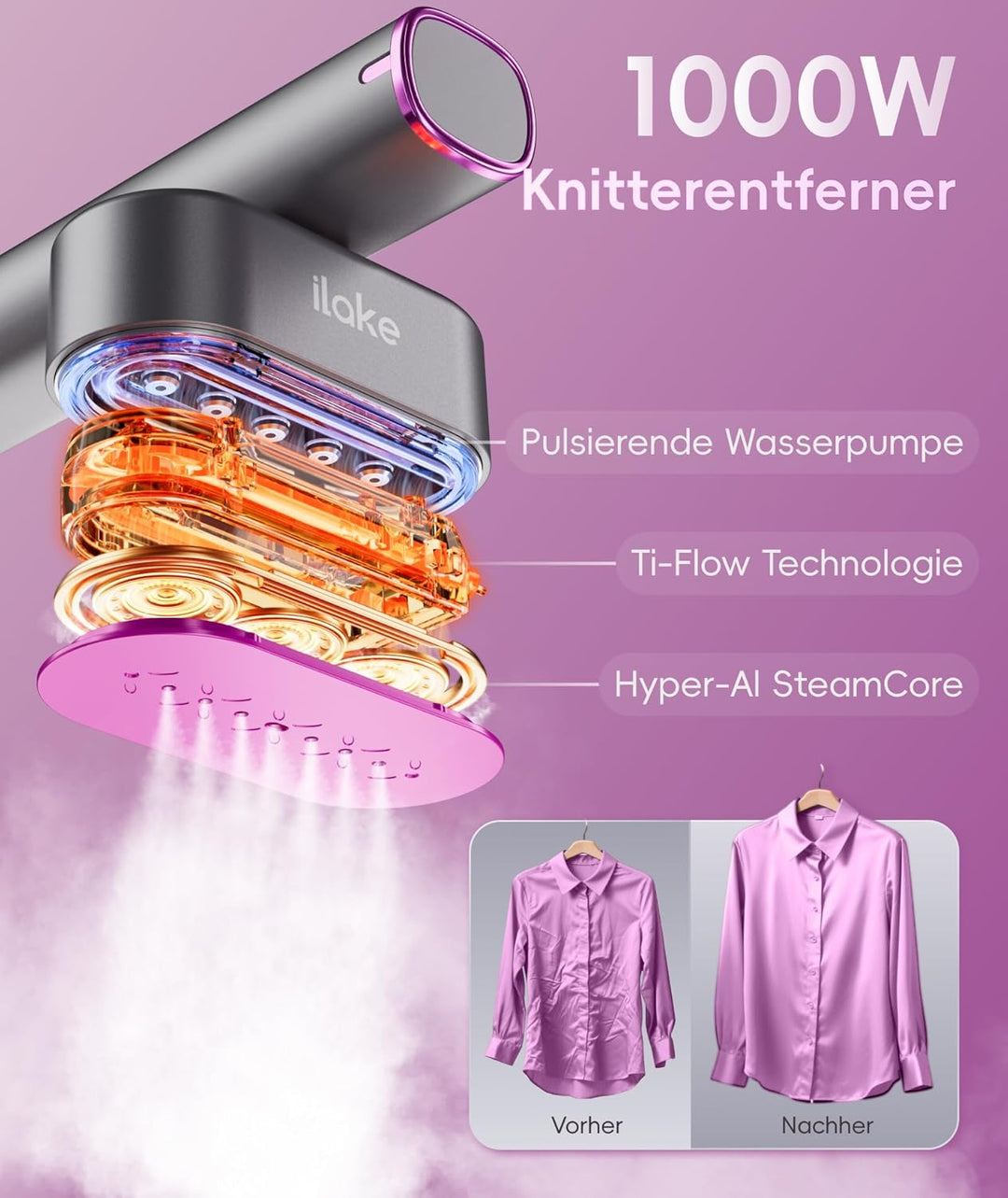 Dampfglätter für Kleidung, Handheld 100-240V Dual Voltage Travel Dampfglätter, 1000W und 120ML Wasse