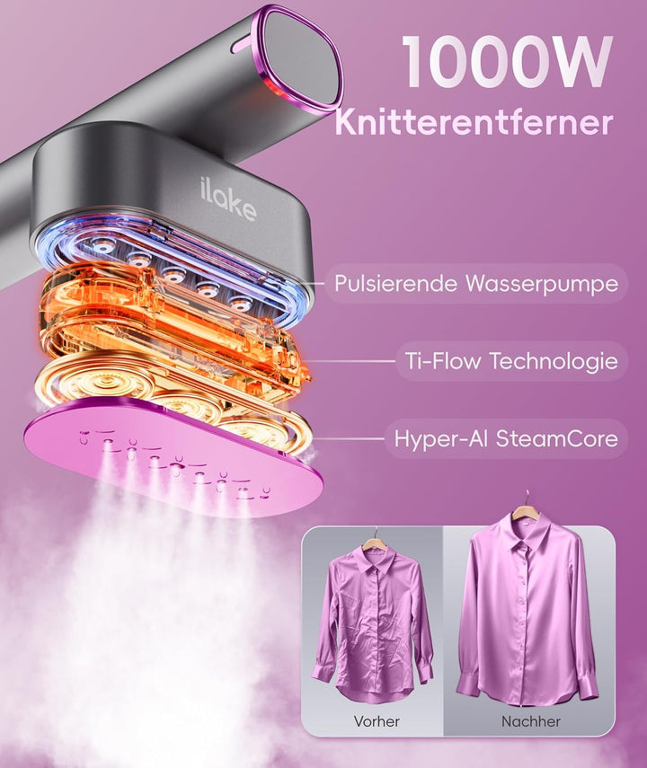 Dampfglätter für Kleidung, Handheld 100-240V Dual Voltage Travel Dampfglätter, 1000W und 120ML Wasse