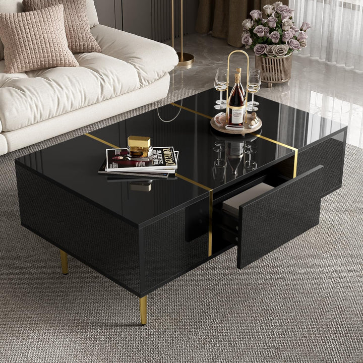 BTM Moderner Couchtisch in Schwarz mit Hochglanz und 2 Schubladen, 100 cm (L) x 60 cm (B) x 41,5 cm