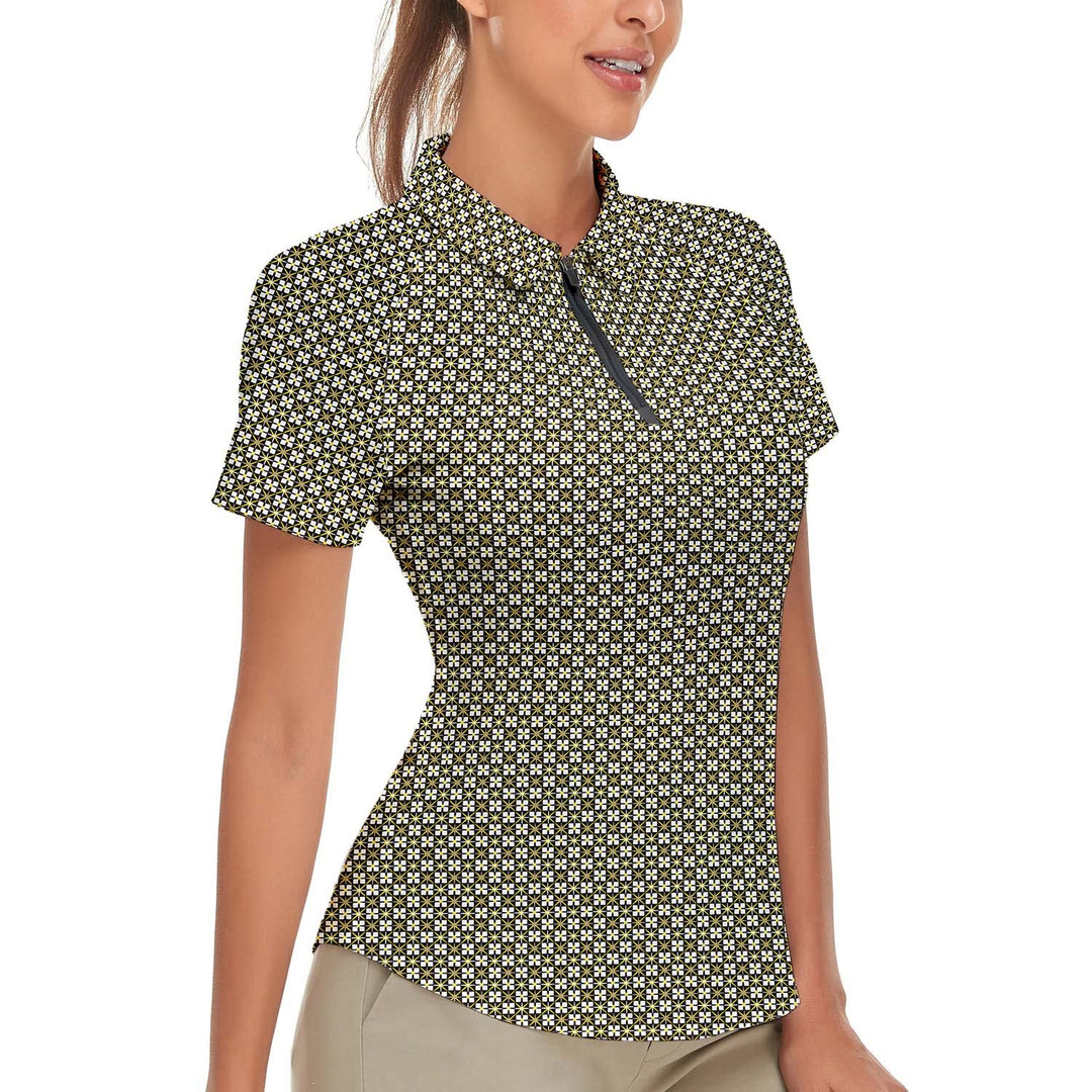 Soneven Atmungsaktiv Poloshirt Damen Leichtes Sportshirt Tailliert Karierte Bluse UPF 50+ Kurzarm 1/