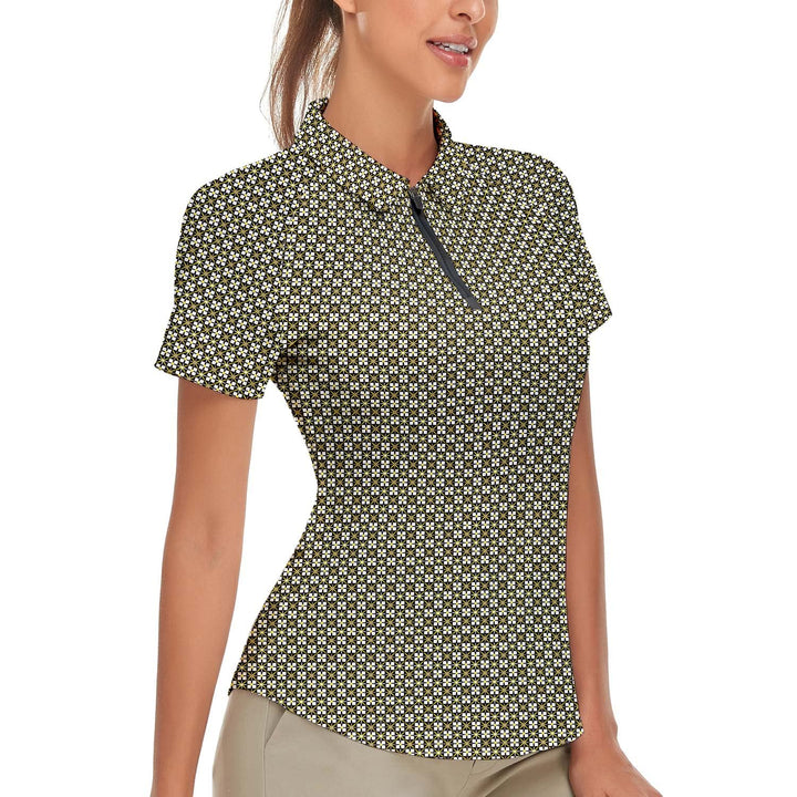 Soneven Atmungsaktiv Poloshirt Damen Leichtes Sportshirt Tailliert Karierte Bluse UPF 50+ Kurzarm 1/