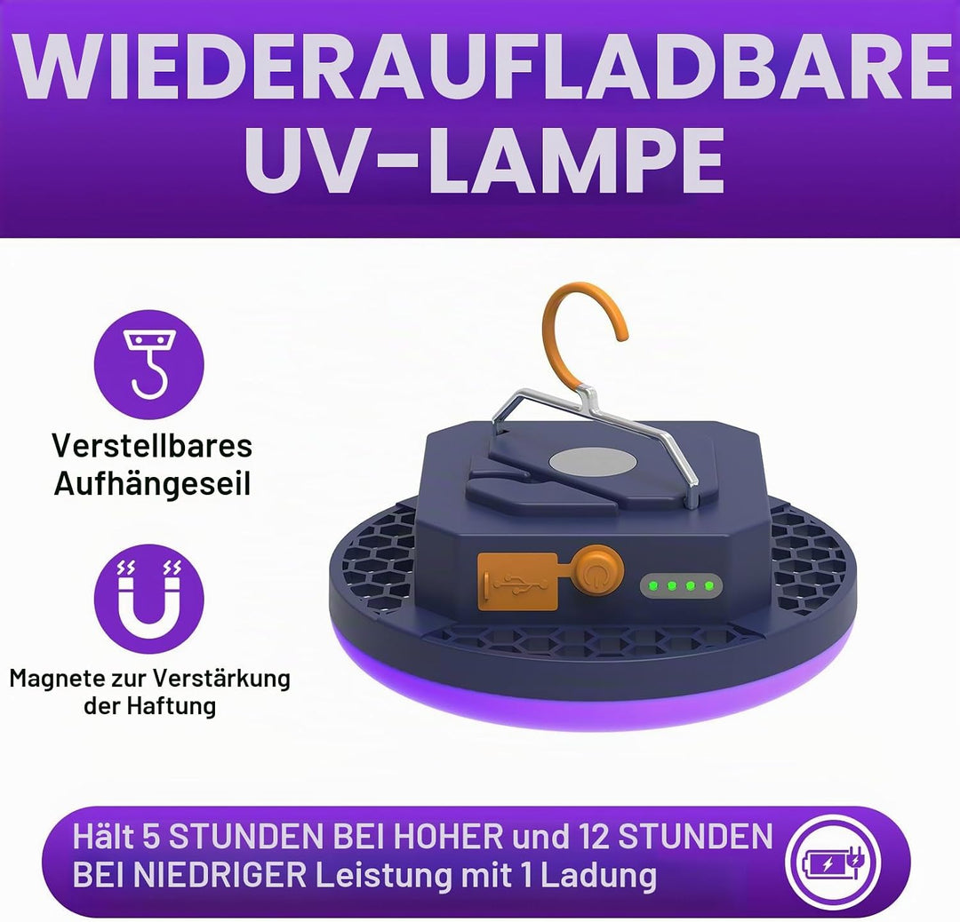 UV Campinglampe LED mit 9900mAh Aufladbar Zeltlampe, Campingleuchte mit Haken Notfallleuchte für Geo