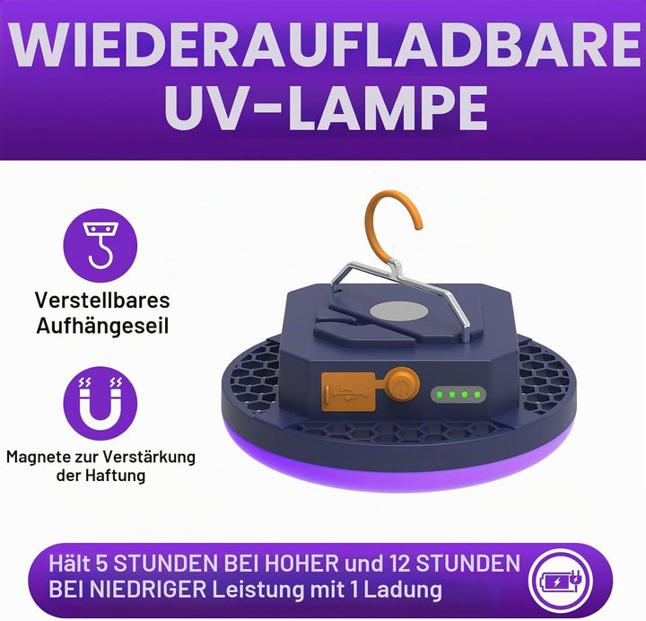 UV Campinglampe LED mit 9900mAh Aufladbar Zeltlampe, Campingleuchte mit Haken Notfallleuchte für Geo