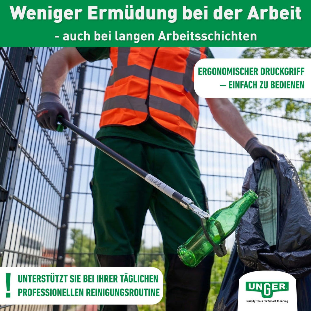 Unger NiftyNabber Pro Müllzange (130 cm lang, Allzweckgreifer, Stahlrohr, Abfallgreifer, Öffnungsmas