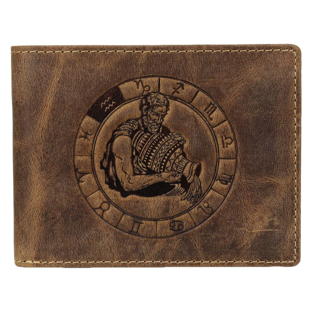 Greenburry Vintage Herren Leder Geldbörse Sternzeichen Portmonee Portemonnaie Geldbeutel 1705-Wasser