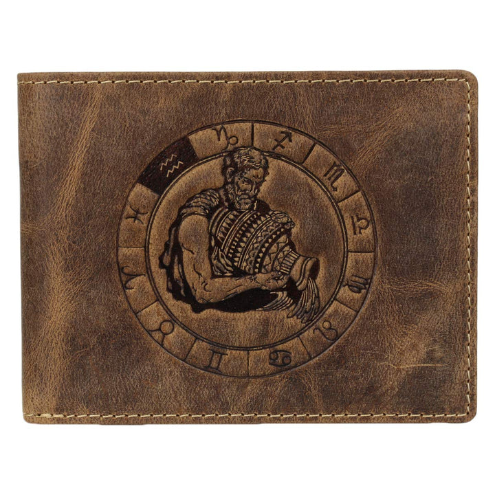 Greenburry Vintage Herren Leder Geldbörse Sternzeichen Portmonee Portemonnaie Geldbeutel 1705-Wasser
