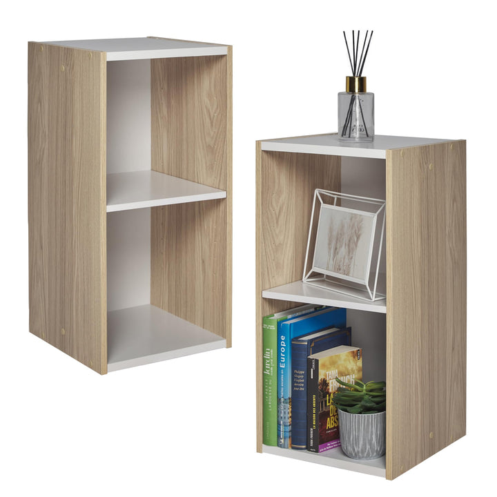 Iris Ohyama Platzsparendes Regal, Breit, 2 Ebenen, Set aus 2, Braun, Verstellbar, Modular, Für Wohnz