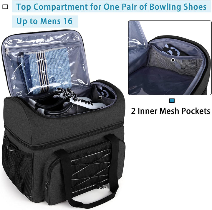 DSLEAF Bowlingtasche für 2 Bälle mit Holzballhalter und gepolsterter Trennwand, EIN Paar Bowlingschu