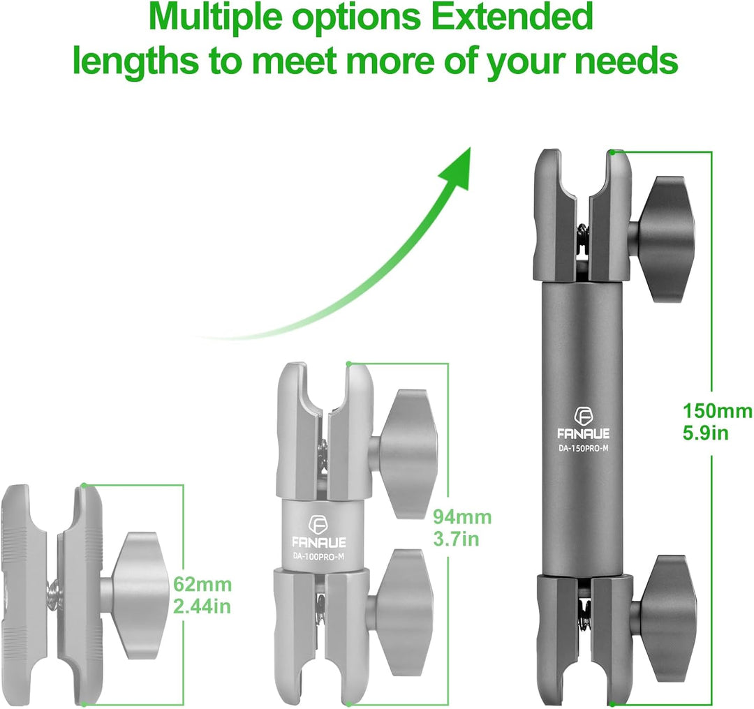 FANAUE - 15 cm Doppelhülsenarm, Halterung kompatibel mit 2 cm Arm, Aluminiumkonstruktion, passt auf