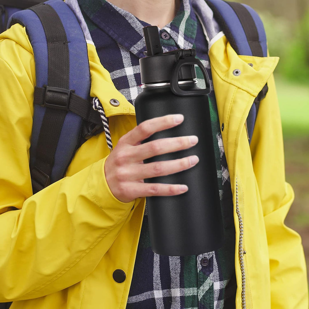 Volhoply 1 Liter Trinkflasche Edelstahl Zwei Packungen,Doppelwandig Vakuum Isolierte Thermosflasche