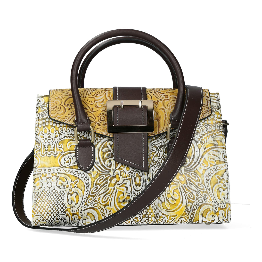 Laura Vita Damen Henkeltasche Umhänge Handtasche Zierschnalle modisch Andarta Gelb, Gelb